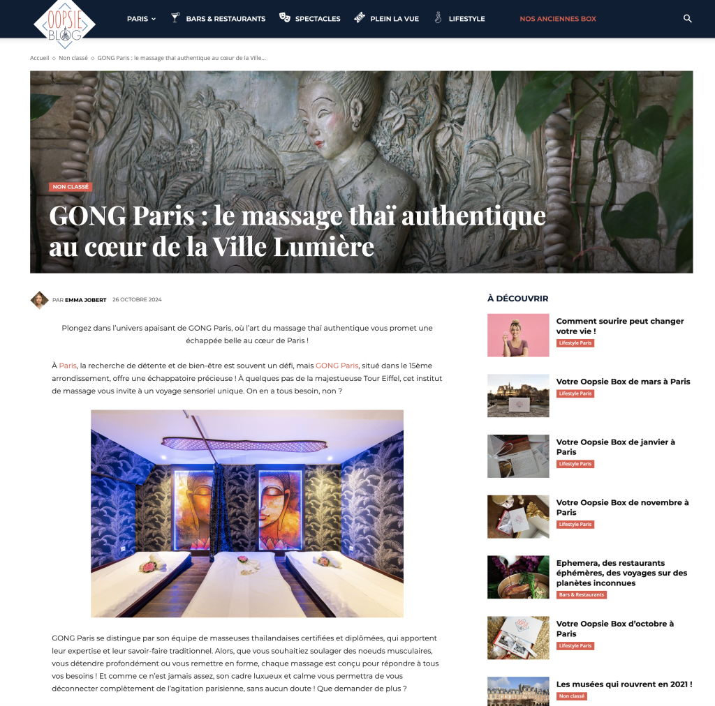 Oopsie GONG Paris | Massage Thaï Authentique | Tour-Eiffel | 75015